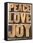 Peace, Love and Joy Word Abstract-PixelsAway-Framed Stretched Canvas