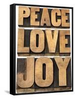 Peace, Love and Joy Word Abstract-PixelsAway-Framed Stretched Canvas