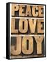 Peace, Love and Joy Word Abstract-PixelsAway-Framed Stretched Canvas