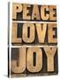 Peace, Love and Joy Word Abstract-PixelsAway-Stretched Canvas