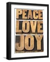 Peace, Love and Joy Word Abstract-PixelsAway-Framed Art Print