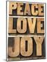 Peace, Love and Joy Word Abstract-PixelsAway-Mounted Art Print