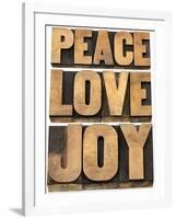 Peace, Love and Joy Word Abstract-PixelsAway-Framed Art Print