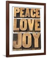 Peace, Love and Joy Word Abstract-PixelsAway-Framed Art Print