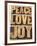 Peace, Love and Joy Word Abstract-PixelsAway-Framed Art Print