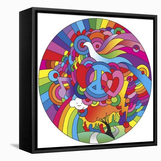 Peace Love Music Circle-Howie Green-Framed Stretched Canvas