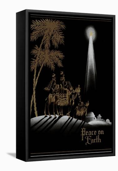 Peace on Earth, Gold Magi on Black-null-Framed Stretched Canvas