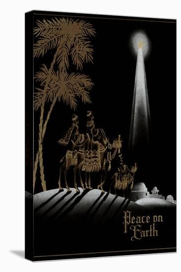 Peace on Earth, Gold Magi on Black-null-Stretched Canvas