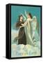 Peace on Earth, Lady with Angel on Clouds-null-Framed Stretched Canvas