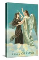 Peace on Earth, Lady with Angel on Clouds-null-Stretched Canvas