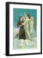 Peace on Earth, Lady with Angel on Clouds-null-Framed Art Print