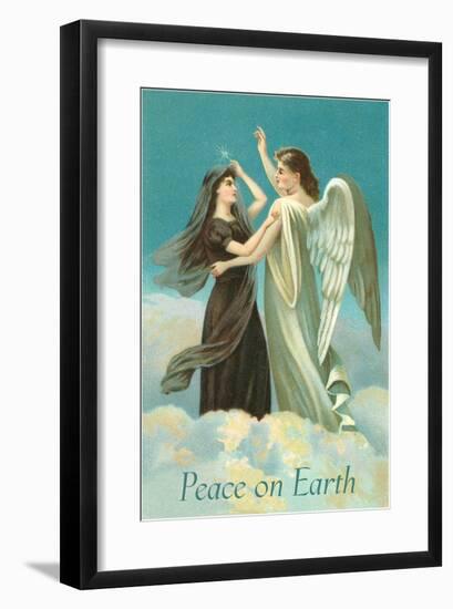 Peace on Earth, Lady with Angel on Clouds-null-Framed Art Print