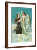 Peace on Earth, Lady with Angel on Clouds-null-Framed Art Print