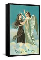 Peace on Earth, Lady with Angel on Clouds-null-Framed Stretched Canvas