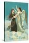 Peace on Earth, Lady with Angel on Clouds-null-Stretched Canvas