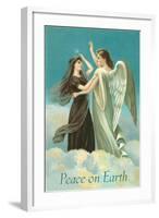 Peace on Earth, Lady with Angel on Clouds-null-Framed Art Print