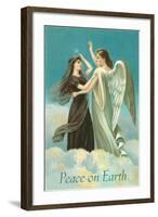 Peace on Earth, Lady with Angel on Clouds-null-Framed Art Print