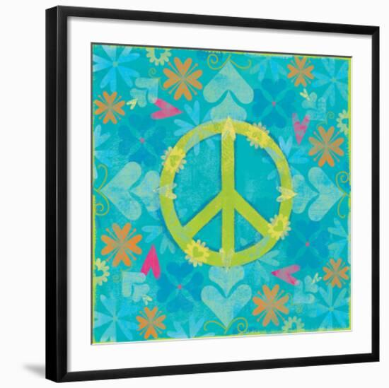 Peace Sign Floral Hearts I-Alan Hopfensperger-Framed Art Print