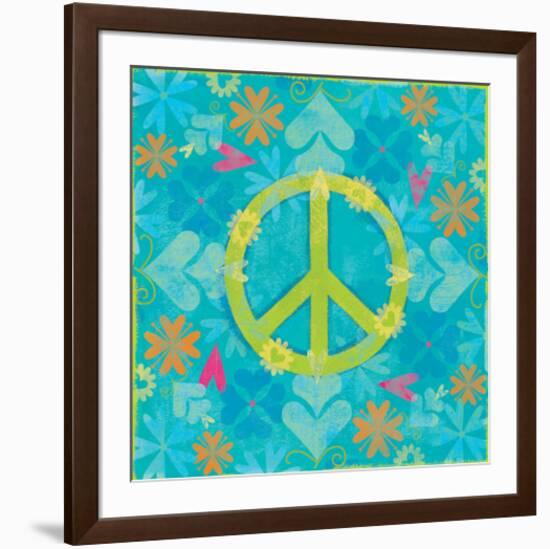 Peace Sign Floral Hearts I-Alan Hopfensperger-Framed Art Print