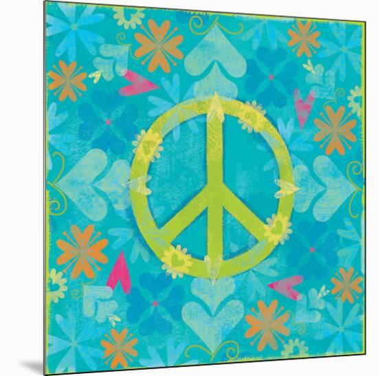 Peace Sign Floral Hearts I-Alan Hopfensperger-Mounted Art Print