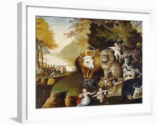 Peaceable Kingdom, by Edward Hicks, c. 1834, American painting,-Edward Hicks-Framed Art Print