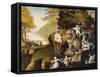 Peaceable Kingdom, by Edward Hicks, c. 1834, American painting,-Edward Hicks-Framed Stretched Canvas