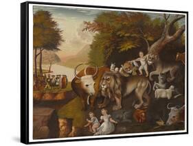 Peaceable Kingdom (Oil on Canvas)-Edward Hicks-Framed Stretched Canvas