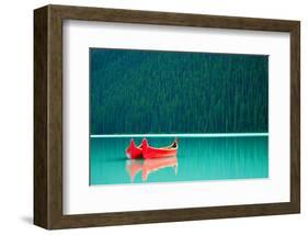 Peaceful Canoes on Lake Louise-null-Framed Premium Giclee Print