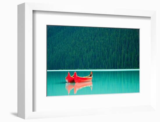 Peaceful Canoes on Lake Louise-null-Framed Premium Giclee Print