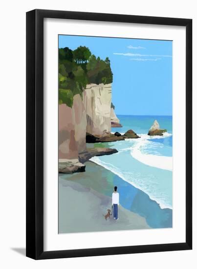 Peaceful coast with waves and cliffs-Hiroyuki Izutsu-Framed Giclee Print