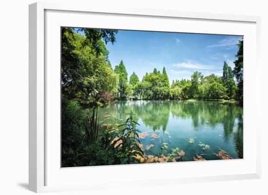 Peaceful Lake Scene with Greenery at One of the Lesser known Spots at West Lake in Hangzhou-Andreas Brandl-Framed Photographic Print