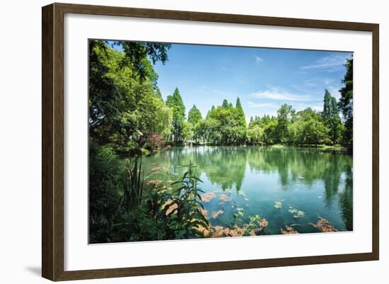 Peaceful Lake Scene with Greenery at One of the Lesser known Spots at West Lake in Hangzhou-Andreas Brandl-Framed Photographic Print