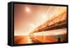 Peach Light Fantastic Cityscape at San Francisco Bay Bridge-Vincent James-Framed Stretched Canvas