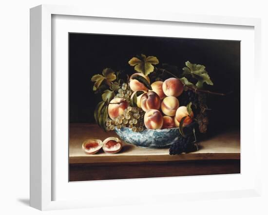 Peaches and Grapes in a Blue and White Chinese Porcelain Bowl, 1634-Louise Moillon-Framed Giclee Print