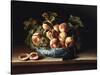 Peaches and Grapes in a Blue and White Chinese Porcelain Bowl Fruit Still Life, 1634-Louise Moillon-Stretched Canvas