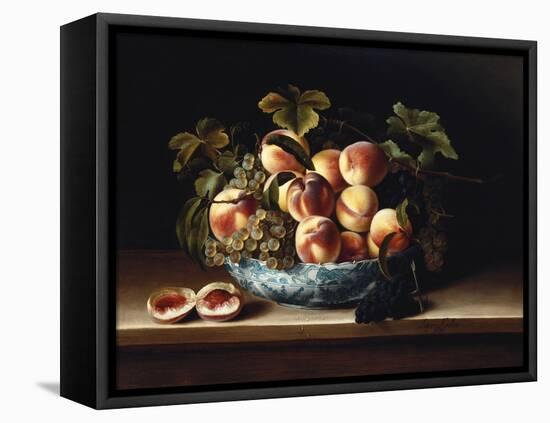Peaches and Grapes in a Blue and White Chinese Porcelain Bowl Fruit Still Life, 1634-Louise Moillon-Framed Stretched Canvas