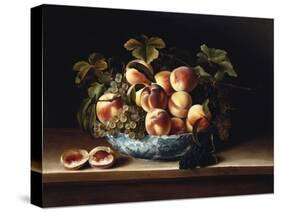 Peaches and Grapes in a Blue and White Chinese Porcelain Bowl Fruit Still Life, 1634-Louise Moillon-Stretched Canvas