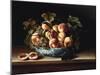 Peaches and Grapes in a Blue and White Chinese Porcelain Bowl Fruit Still Life, 1634-Louise Moillon-Mounted Giclee Print