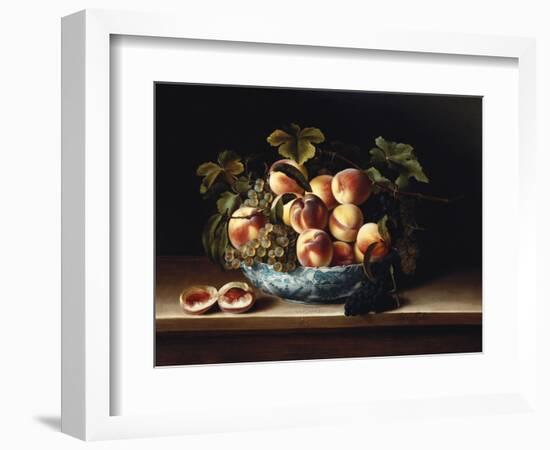 Peaches and Grapes in a Blue and White Chinese Porcelain Bowl Fruit Still Life, 1634-Louise Moillon-Framed Giclee Print