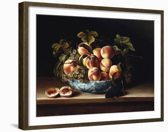 Peaches and Grapes in a Blue and White Chinese Porcelain Bowl Fruit Still Life, 1634-Louise Moillon-Framed Giclee Print