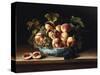 Peaches and Grapes in a Blue and White Chinese Porcelain Bowl Fruit Still Life, 1634-Louise Moillon-Stretched Canvas