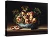 Peaches and Grapes in a Blue and White Chinese Porcelain Bowl Fruit Still Life, 1634-Louise Moillon-Stretched Canvas