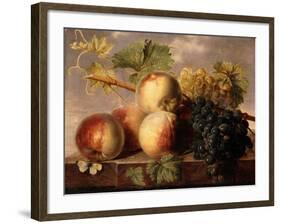 Peaches and Grapes with a Cabbage White on a Marble Ledge-Jan Frans Dael-Framed Giclee Print