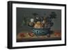 Peaches and Plums in a Blue and White Chinese Bowl, with Other Fruit on a Table-Joseph Bail-Framed Giclee Print