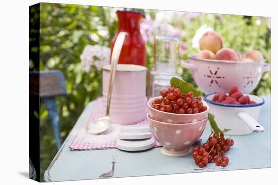 Peaches, Berries and Jam Jars on Garden Table-Eising Studio - Food Photo and Video-Stretched Canvas