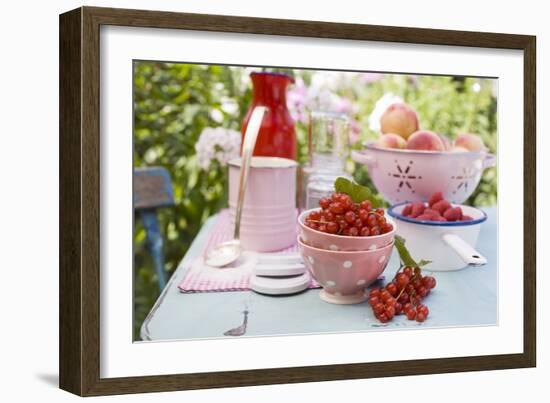 Peaches, Berries and Jam Jars on Garden Table-Eising Studio - Food Photo and Video-Framed Photographic Print