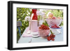 Peaches, Berries and Jam Jars on Garden Table-Eising Studio - Food Photo and Video-Framed Photographic Print