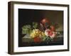 Peaches, Grapes, a Pineapple, Redcurrants and a Passion Flower in a Vase on a Ledge-Anna Plenge-Framed Giclee Print