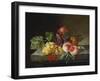 Peaches, Grapes, a Pineapple, Redcurrants and a Passion Flower in a Vase on a Ledge-Anna Plenge-Framed Giclee Print