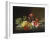 Peaches, Grapes, a Pineapple, Redcurrants and a Passion Flower in a Vase on a Ledge-Anna Plenge-Framed Giclee Print